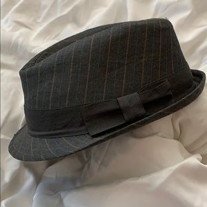 Grey pinned stripe fedora